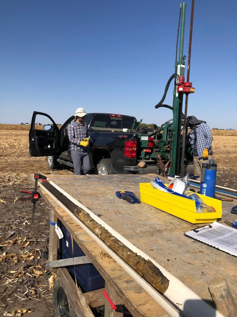 Grain harvest equipment operating at WCS-FARM multi-crop site