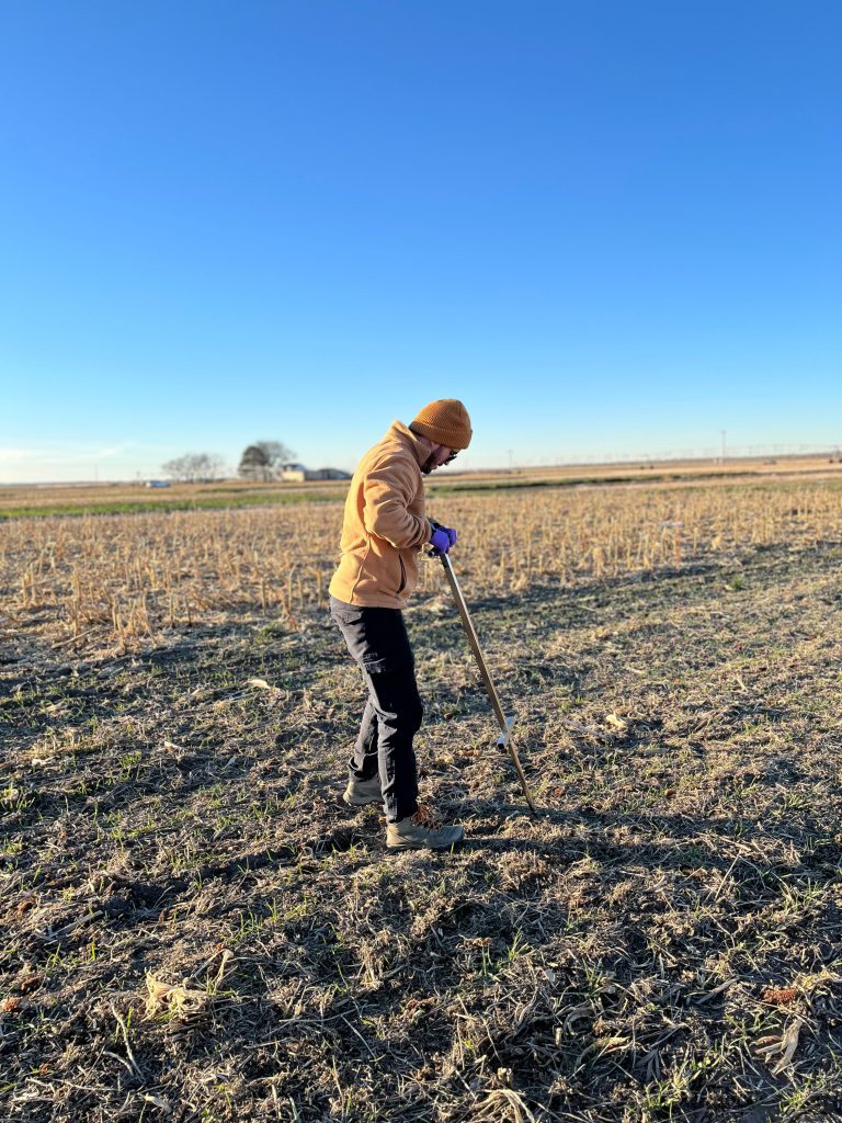 Soil compaction testing with penetrometer along transect